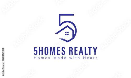 Modern Real Estate Logo Design with Number 5 and House Icon