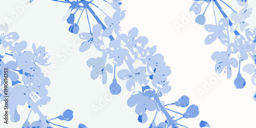 Delicate blue floral branches and buds against a soft white background