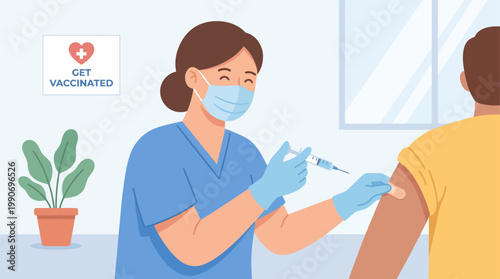 Professional nurse giving a crucial vaccine to a person, contributing to disease prevention and fostering collective immunity in a public health campaign