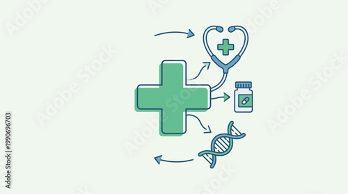 Illustration of Medical Icons Representing Health, Science, and Medicine
