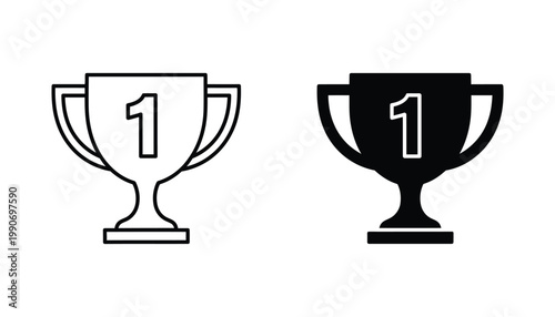 Winner trophy cup with number one digit inside representing success and achievement in professional black and white vector illustration style for awards and competition graphic design assets