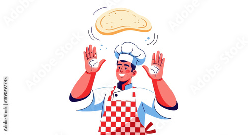 Tableau sur toile Smiling Chef Tossing Pizza Dough High.