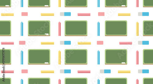 Seamless Pattern of Chalkboards, Chalk and Erasers - Back to School Design