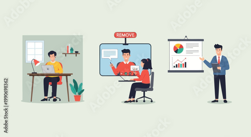 Remote work, online meeting, and business presentation concept