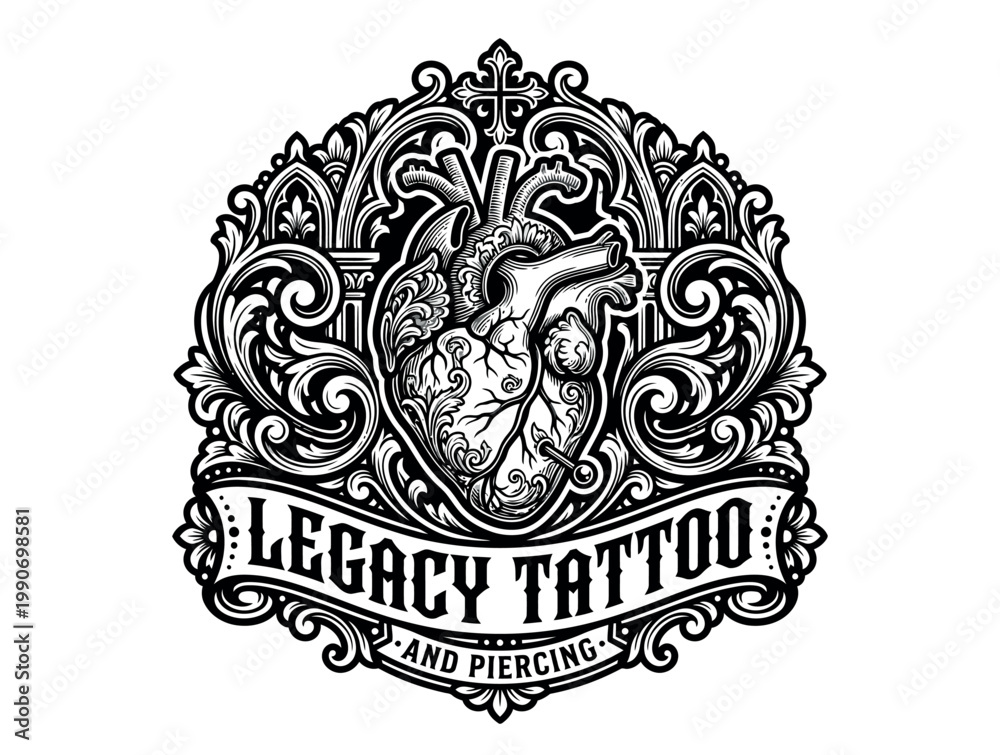 Fototapeta premium Black and white tattoo studio logo design.