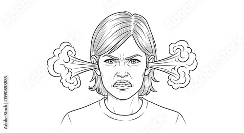 Illustration of a stressed woman with smoke coming out of her ears.