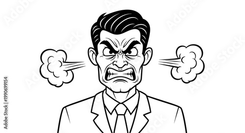 angry businessman with steam coming out.