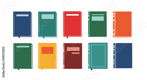 Set of Colorful Books Vector Illustration, Flat Style Graphic Elements for Library, Education, Reading, and Academic Concepts, Isolated on White Background