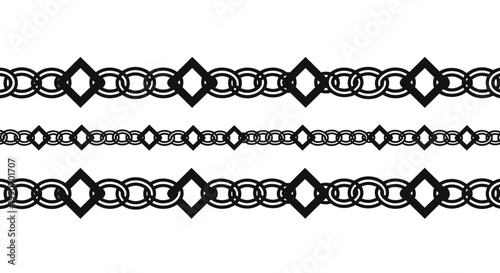 Three horizontal black chain link borders with diamond shapes interspersed