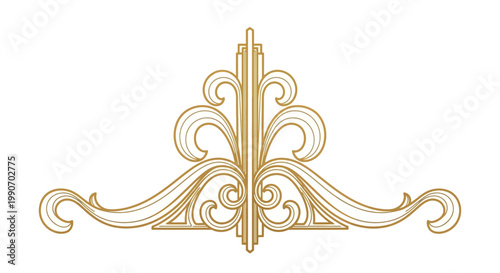 Golden Ornate Floral Scroll Decorative Corner Element in Elegant Style on Isolated White Background