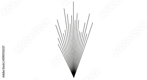 Abstract Radial Burst Lines Expanding Downwards on Isolated White Background