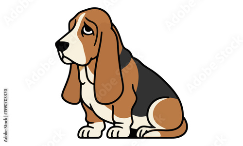 Basset Hound Dog Sitting Illustration on White Background