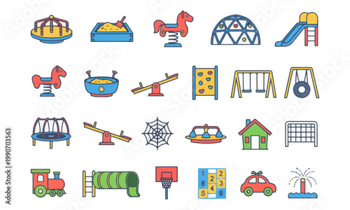 Playground Equipment Icons Set for Children Recreation Area