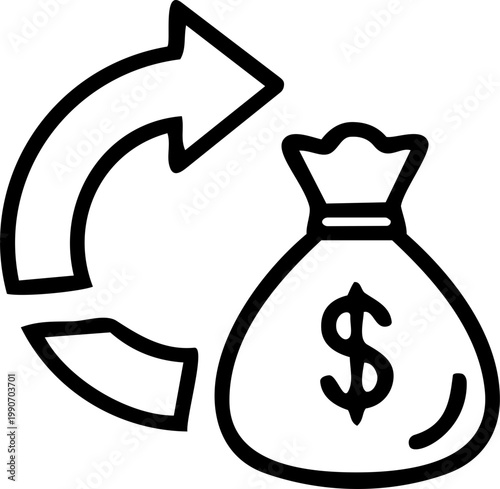 Money Bag with Arrow for Cash Back and Fintech