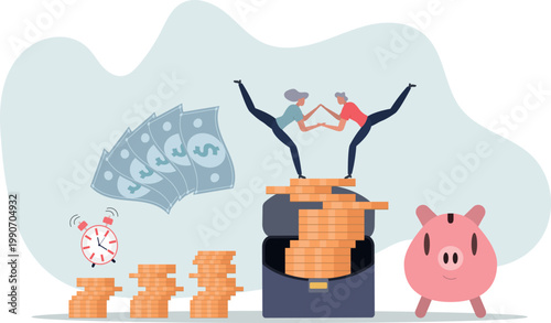 Pension fund and deposited finances for elderly times.Financial plan with income part deposit for senior retirement.person's life situation and his activities.