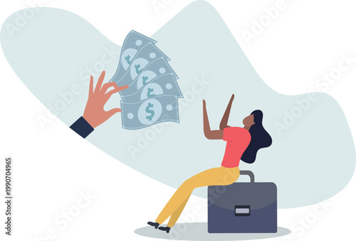 Getting paid, salary, wages payment or bonus, reward or employee benefits, tax refund or investment profit earning, loan or mortgage concept.person's life situation and his activities.