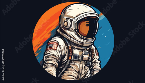 Detailed Astronaut Illustration in Space Suit with Helmet.