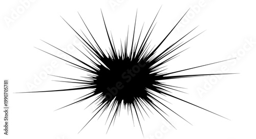 Abstract Black Burst or Explosion of Radial Lines on Isolated White Background