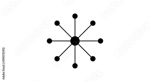 Simple abstract radial network connection points icon on an isolated white background, representing data distribution.