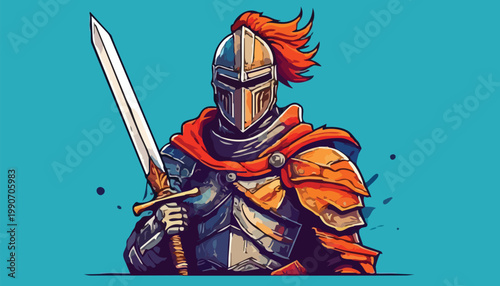 Illustration of a Knight in Shining Armor with Sword.