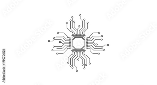 Microchip Processor with Electronic Circuit Lines Outline Vector Icon on Isolated White Background