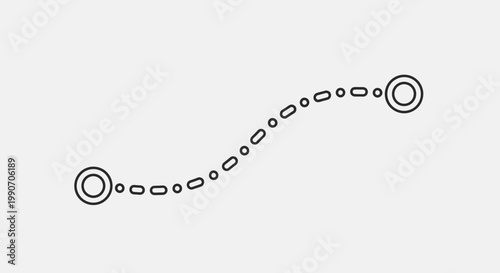 Simple dotted line path with start and end circles, illustrating a trajectory or route on a bright studio background.
