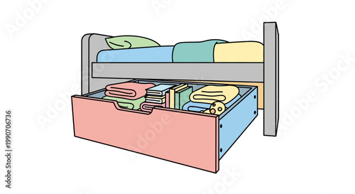 Drawer full of colorful storage boxes.