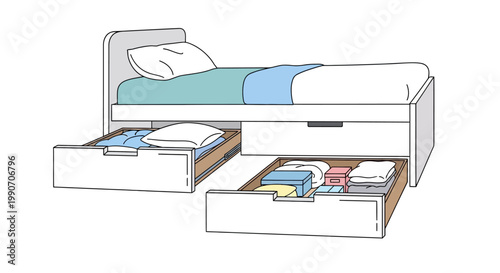 Storage Bed Drawers with Clothes.