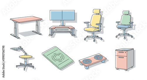 Office furniture and equipment collection.