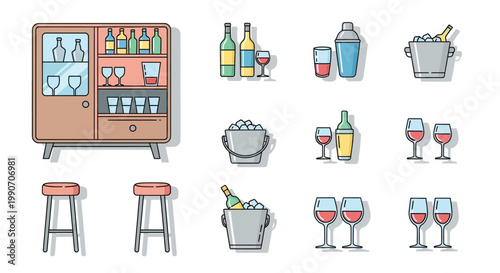 Colorful Barware and Wine Glasses.