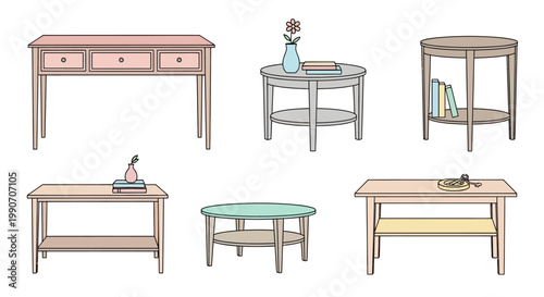 Collection of Various Wooden Tables.