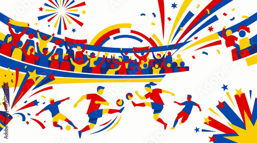 Soccer tournament celebration with cheering crowd and fireworks