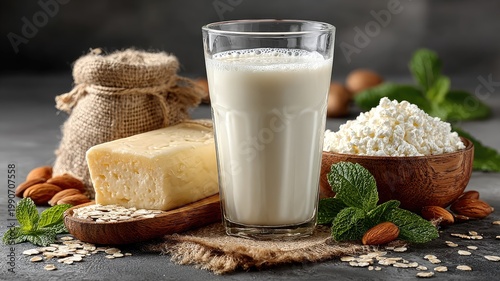 Dairy and Non-Dairy Milk Alternatives with Ingredients.