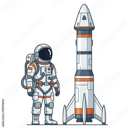 An astronaut standing next to a rocket, ready for space exploration. 