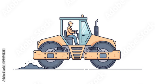 Man Operating Large Road Roller Machine.