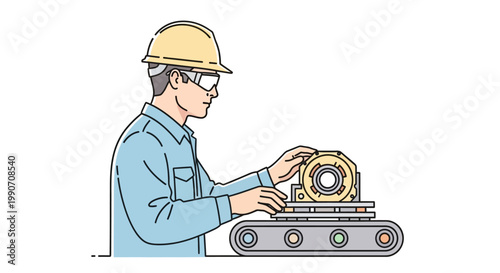 Man working with industrial machine part.