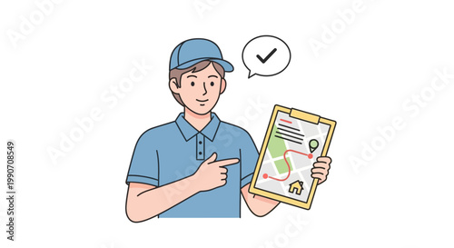 Smiling Delivery Man Holding Clipboard.