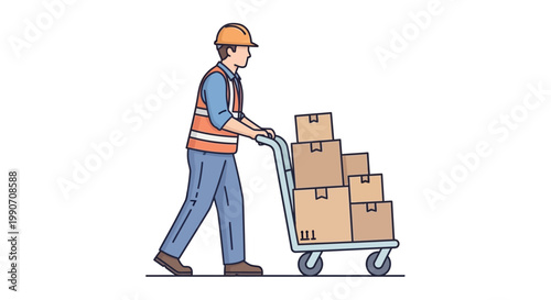 Man pushing a loaded hand truck.