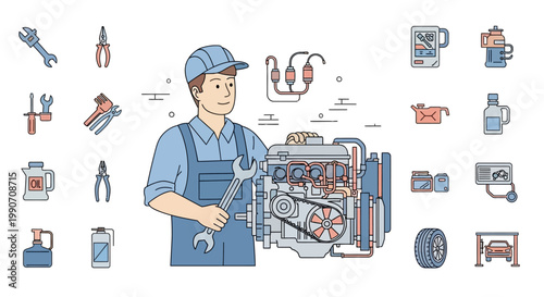 Mechanic Holding Large Wrench Tool.