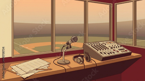 Broadcasting booth overlooking a baseball field