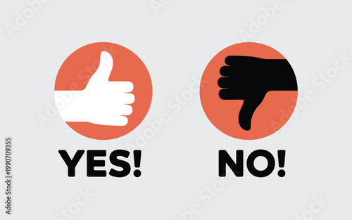 Illustrative icons displaying a thumbs up for yes and a thumbs down for no inside red circles