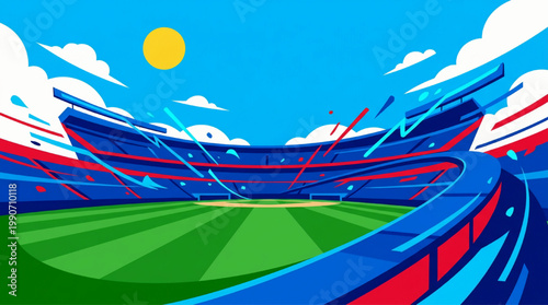 Modern flat illustration of a baseball field stadium