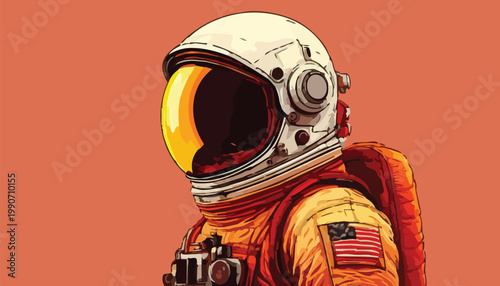 Detailed Illustration of an Astronaut in Orange Spacesuit and Helmet.