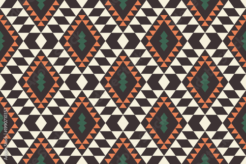 Seamless Hmong diamond pattern in earth tones. Tribal geometric embroidery design for ethnic textiles and boho home decor.