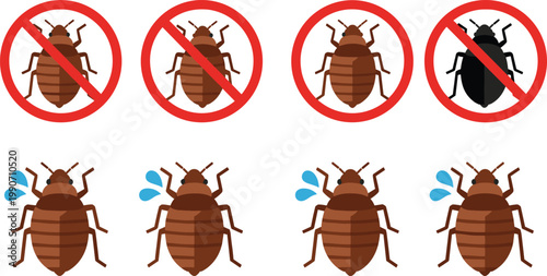 Cartoon Vector Illustration of Insects with Prohibition Symbols Showing Pest Control and Extermination Concepts for Hygiene and Safety Designs