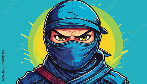 Intense Ninja Warrior with Piercing Gaze and Blue Mask.