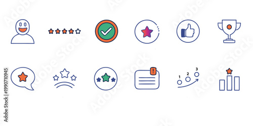 Customer feedback and business success icons: ratings reviews achievements with thumb up user experience feedback business achievements customer satisfaction thumb up verified