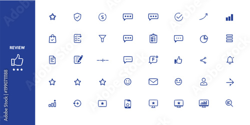 Review and feedback icons set vector illustration with feedback communication analysis document checklist shopping notification verified approved performance statistics