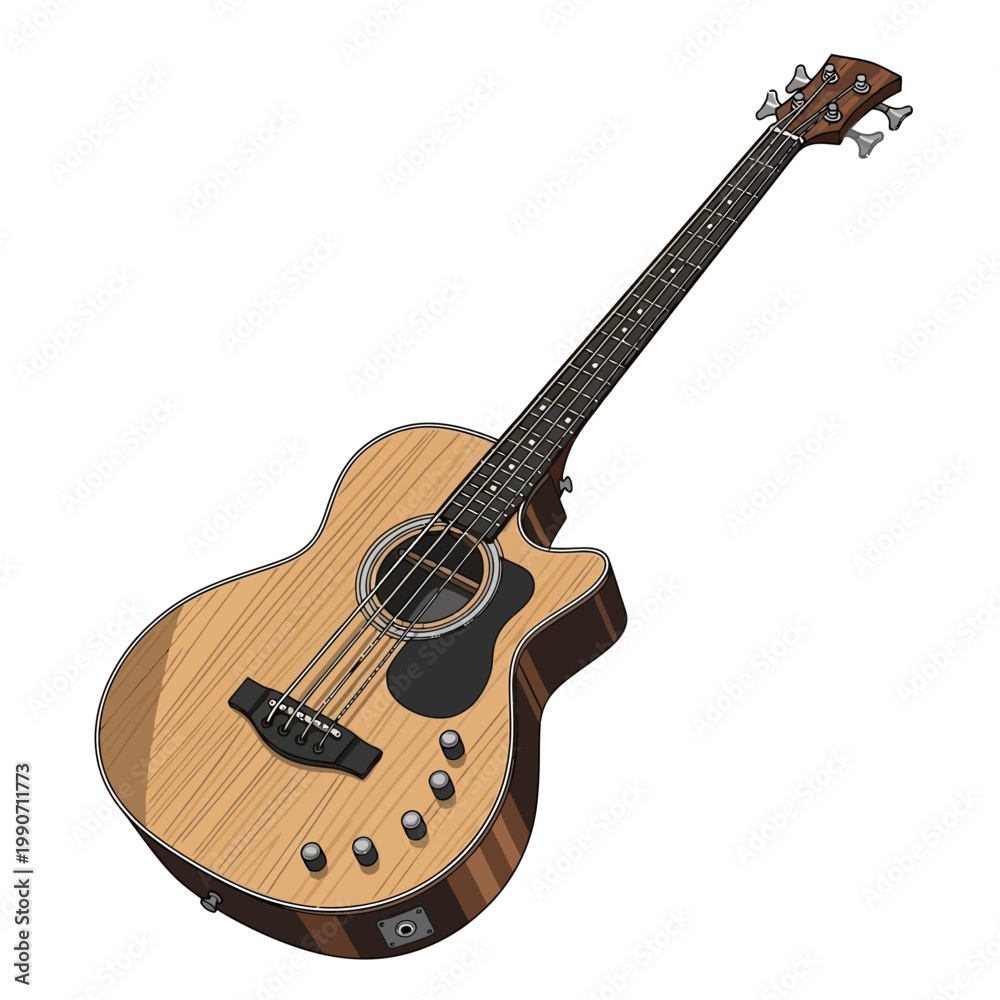 Fototapeta premium Electric acoustic guitar with light wood grain body isolated