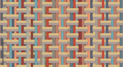 Interwoven bands in muted colors form a textured pattern